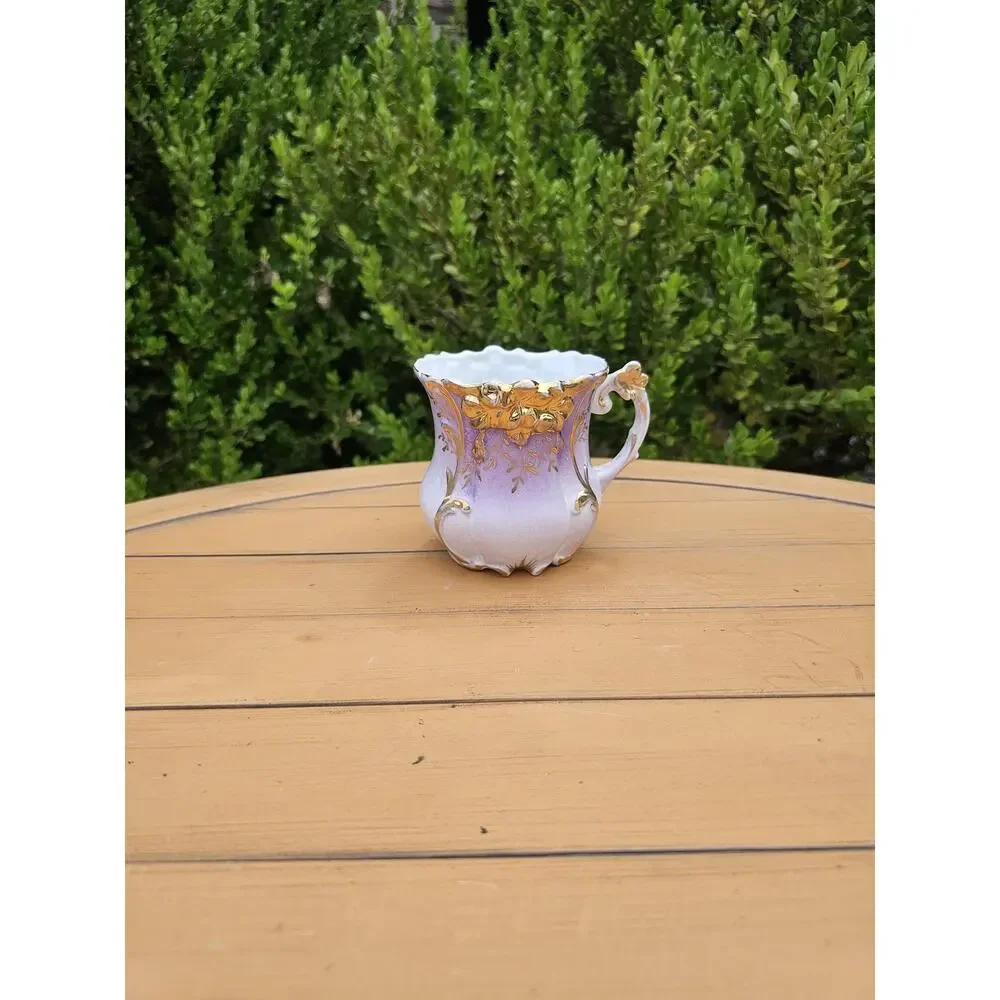 Antique Hand Painted Purple with Gold Gilding Porcelain Shaving Cup